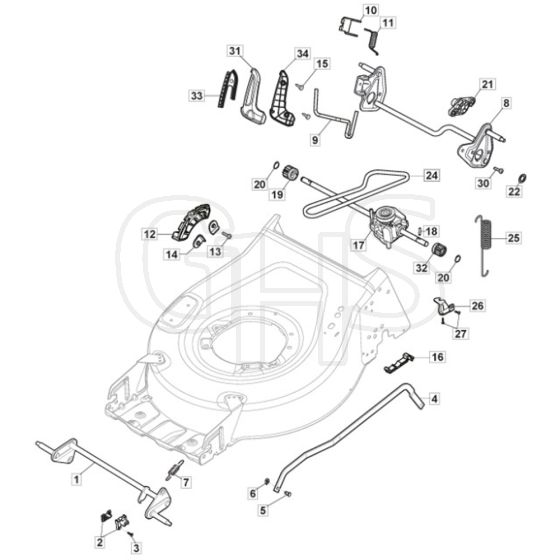 SP46 ELITE - 2019-2023 - 2L0486038/M19 - Mountfield Rotary Mower Height Adjusting Diagram
