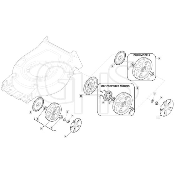 SP46 LS - 2019-2020 - 2L0486548/M19 - Mountfield Rotary Mower Wheels Diagram