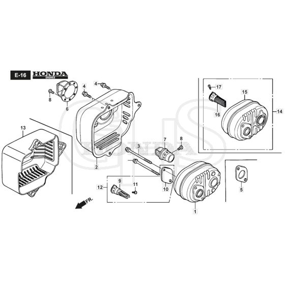 SP485 HW V - 2017-2018 - 294503038/M16 - Mountfield Rotary Mower Exhaust Muffler Diagram