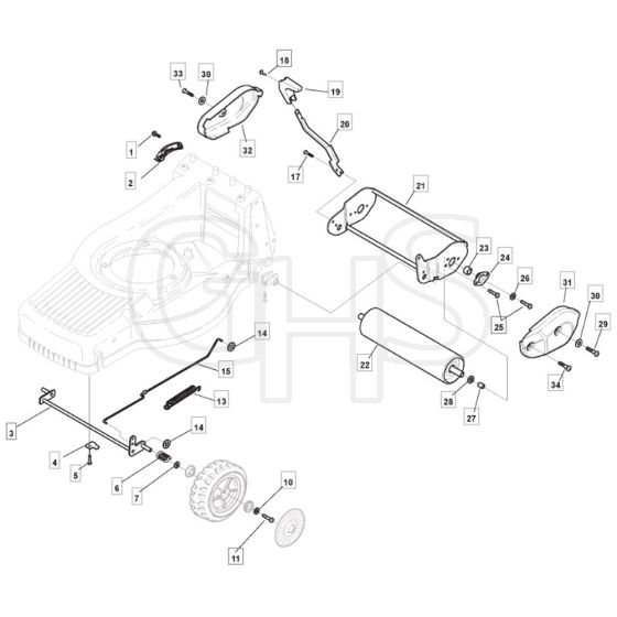 SP505 R - 2014 - 292505038/M14 - Mountfield Rotary Mower Roller Diagram