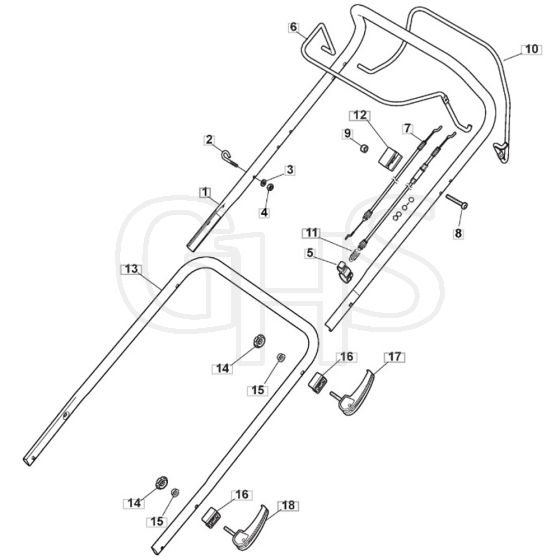 SP535 HWV - 2016-2018 - 294557838/M16 - Mountfield Rotary Mower Upper Handle Diagram