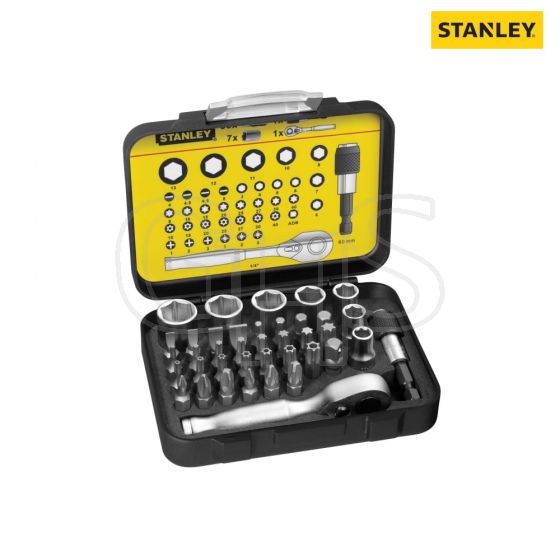 Stanley Bit & Socket Set of 39 + Ratchet Metric 1/4 Drive - 1-13-906