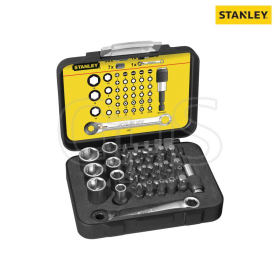 Stanley Bit & Socket Set of 39 + Ratchet End Metric 1/4 Drive - 1-13-907