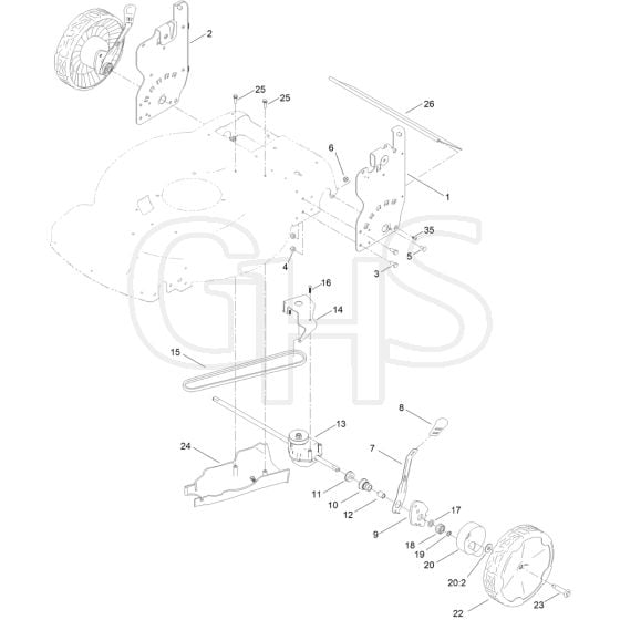 Rear Wheel and Height-of-Cut Assembly