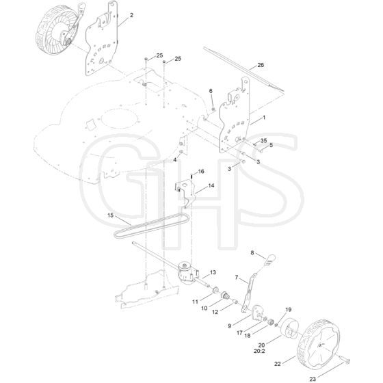 Rear Wheel and Height-of-Cut Assembly