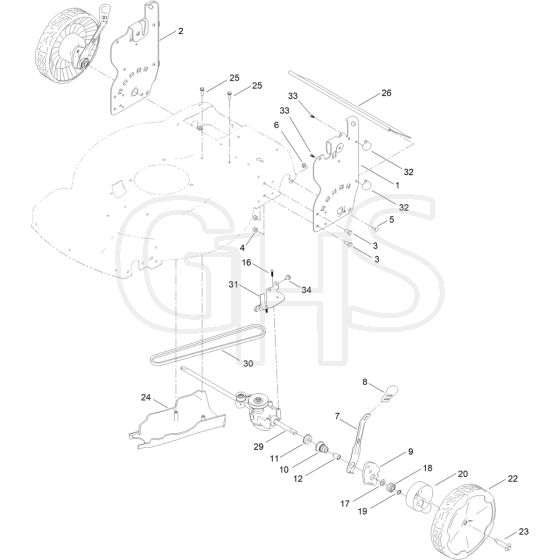 Rear Wheel and Height-of-Cut Assembly