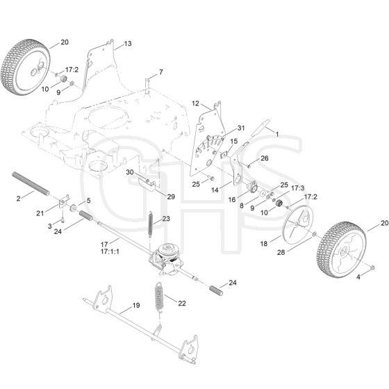 Rear Wheel and Height-of-Cut Assembly
