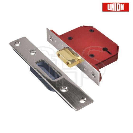 UNION StrongBOLT 2103S 3 Lever Mortice Deadlock Stainless Steel 68mm 2.5in Visi - Y2103S-SS-2.5