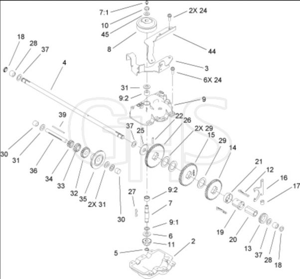 Hayter 21 Inch Heavy Duty - 455E (455E280000001 - 455E280999999) - Gear Case Assembly No. 110-2100