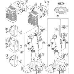 Genuine Stihl FS120 2-MIX / G - Muffler, Shroud, Fuel tank