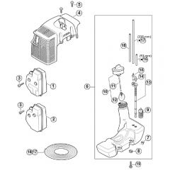 Genuine Stihl FS300 / D - Muffler, Shroud, Fuel tank