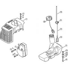 Genuine Stihl FS3900 / C - Muffler, Shroud, Fuel tank