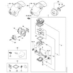 Stihl MS162 - Crankcase - Cylinder - Muffler - Shroud - Parts Diagram
