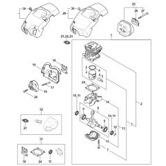 Stihl MS172 - Crankcase - Cylinder - Muffler - Shroud - Parts Diagram