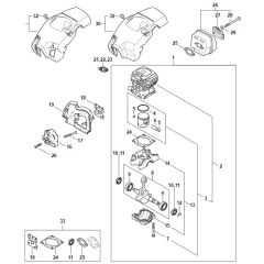 Stihl MS182 - Crankcase - Cylinder - Muffler - Shroud - Parts Diagram
