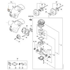 Stihl MS212 - Crankcase - Cylinder - Muffler - Shroud - Parts Diagram