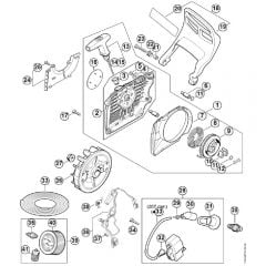 Genuine Stihl MS400 C-M / C - Rewind starter, Hand guard, Ignition system