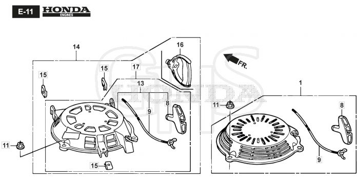 HP425 - 2015-2018 - 295431038/M15 - Mountfield Rotary Mower Recoil Starter Diagram