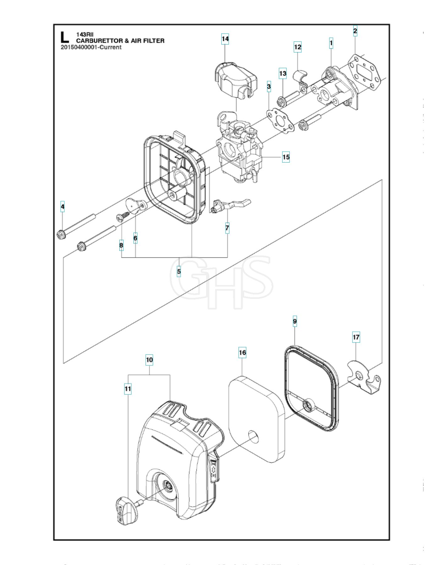 Husqvarna 143RII Carburetor & Air Filter GHS