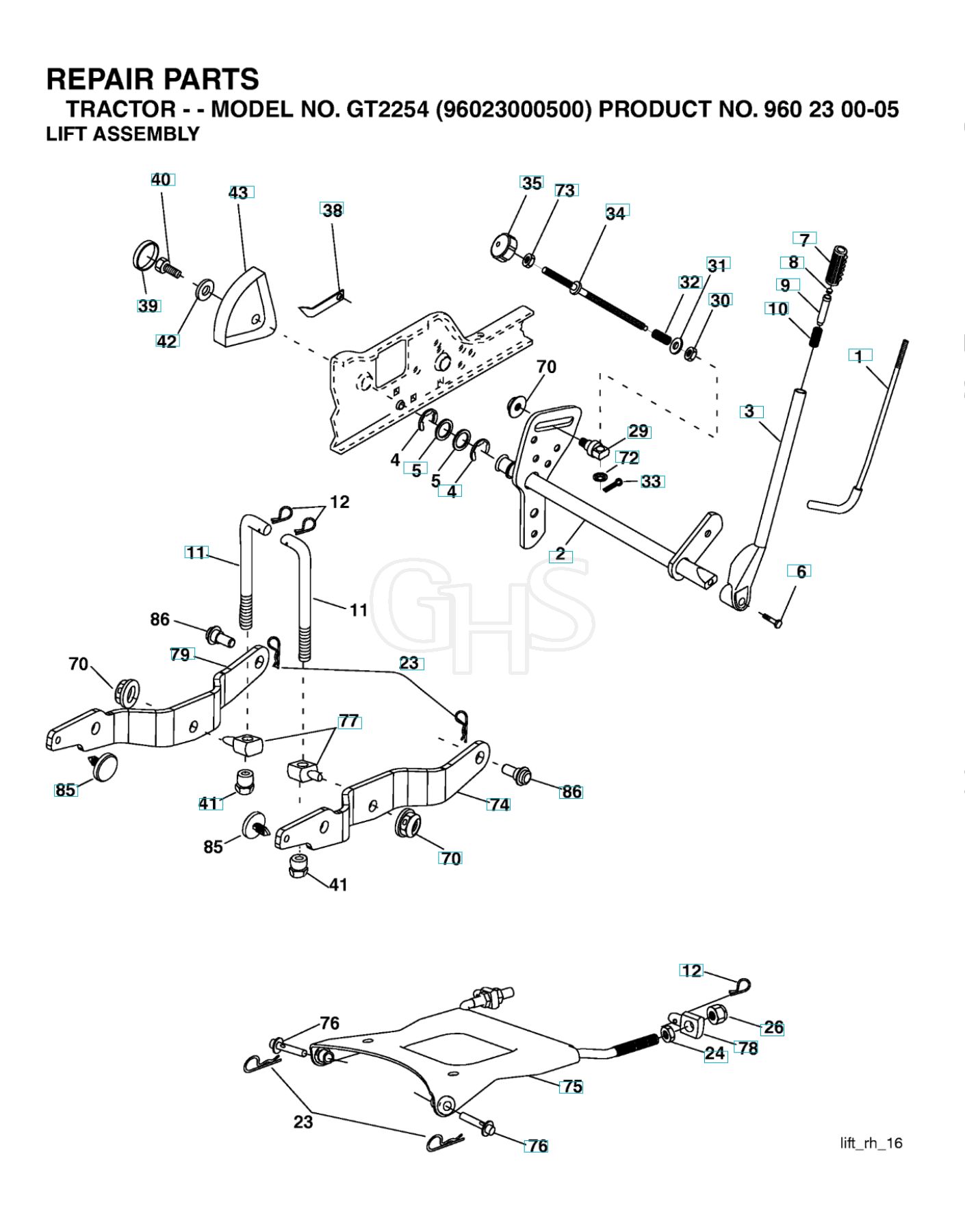 Husqvarna Gt2254 Mower Lift & Deck Lift GHS